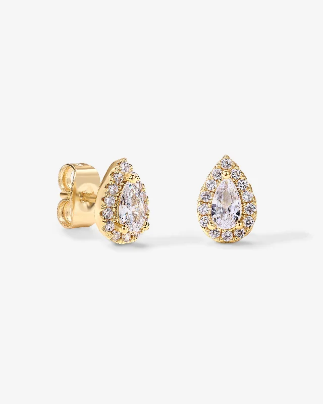 Pear Halo Studs