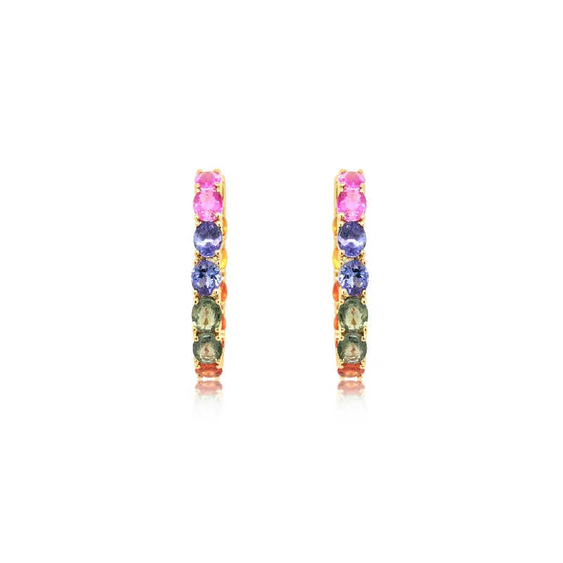 Rainbow Sapphire Oval Hoop Earrings