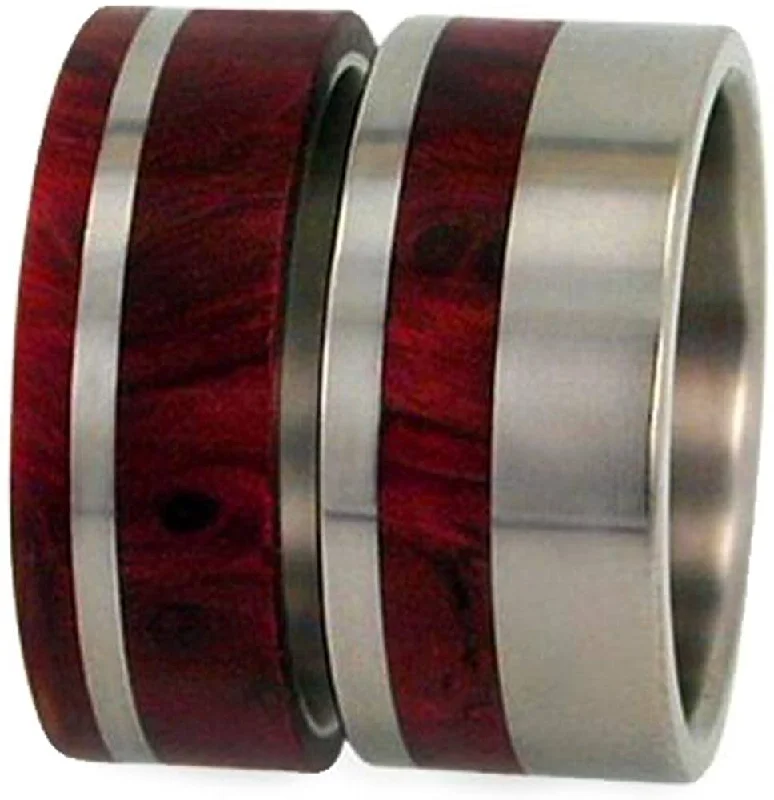 Redwood, Titanium Pinstripe Band, Men's Redwood Stripe Ring, Couples Wedding Band Set, M14.5-F8