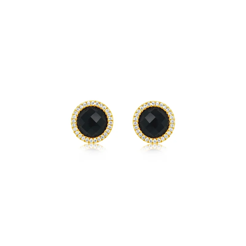 Round Diamond Halo Studs With Onyx Center - Doves by Doron Paloma