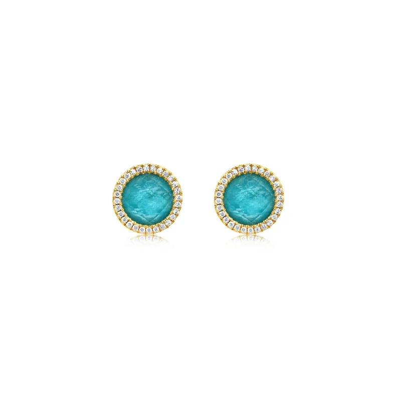 Round Diamond Halo Studs With Quartz Over Amazonite Center - Doves by Doron Paloma