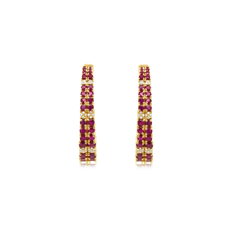 Ruby and Diamond Tapered Hoop Earrings