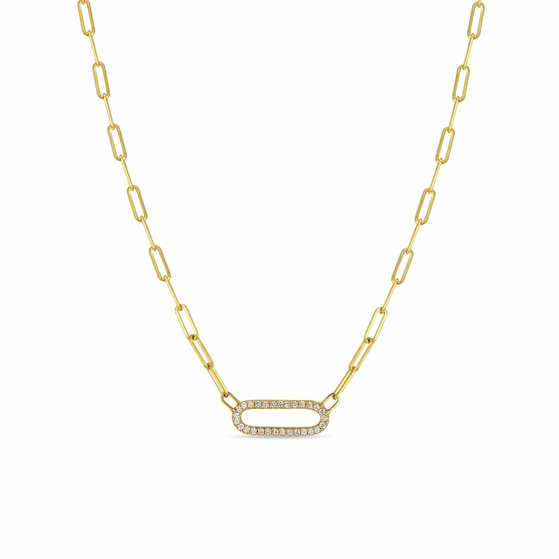 14k Pavé Diamond Link Small Paperclip Chain Necklace