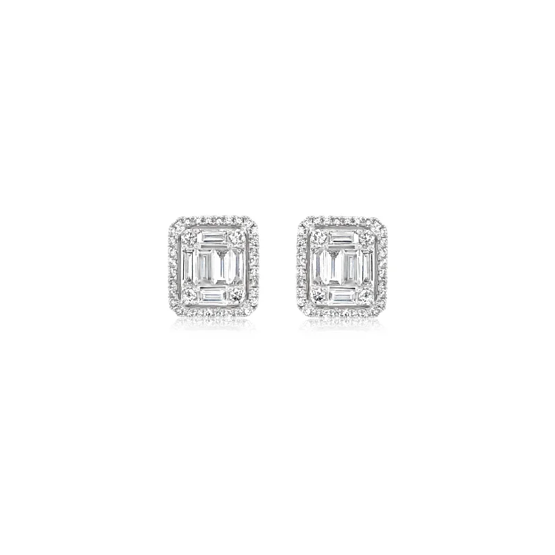 Square Diamond Halo Stud Earrings