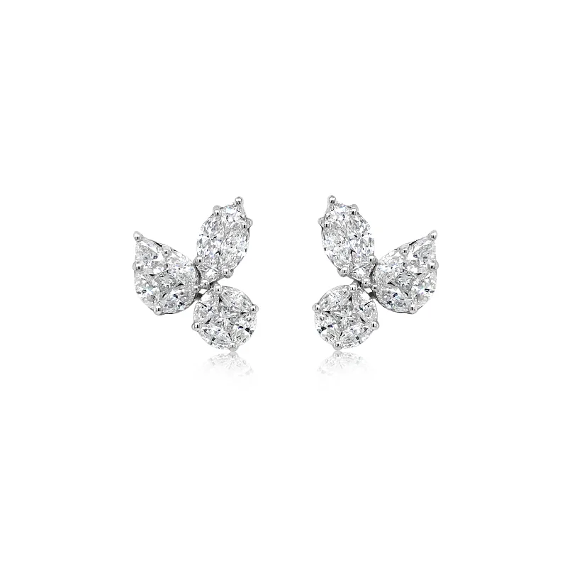 Three Shape Illusion Diamond Stud Earrings