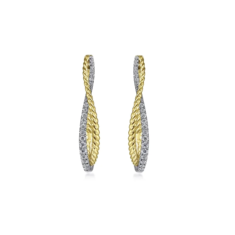 Two-Tone Twisted Diamond and Braided Oval Hoop Earrings - Gabriel & Co.