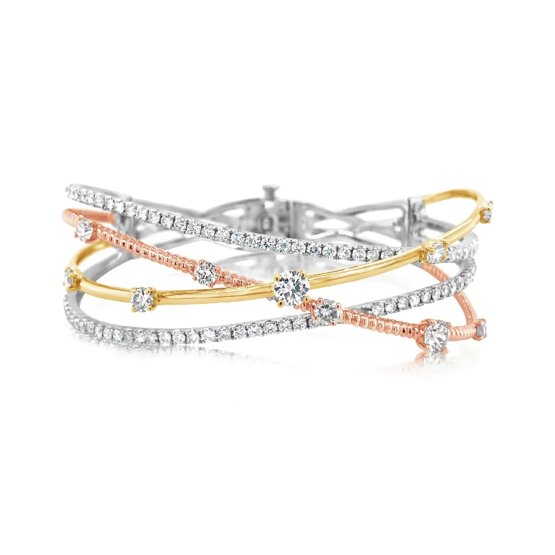 Tri-Color Crisscross Diamond Bangle