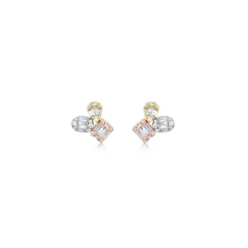 Tri-Color Three Shape Diamond Illusion Studs