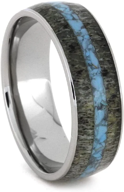 Turquoise, Deer Antler 8mm Comfort-Fit Titanium Wedding Band, Size 11.5