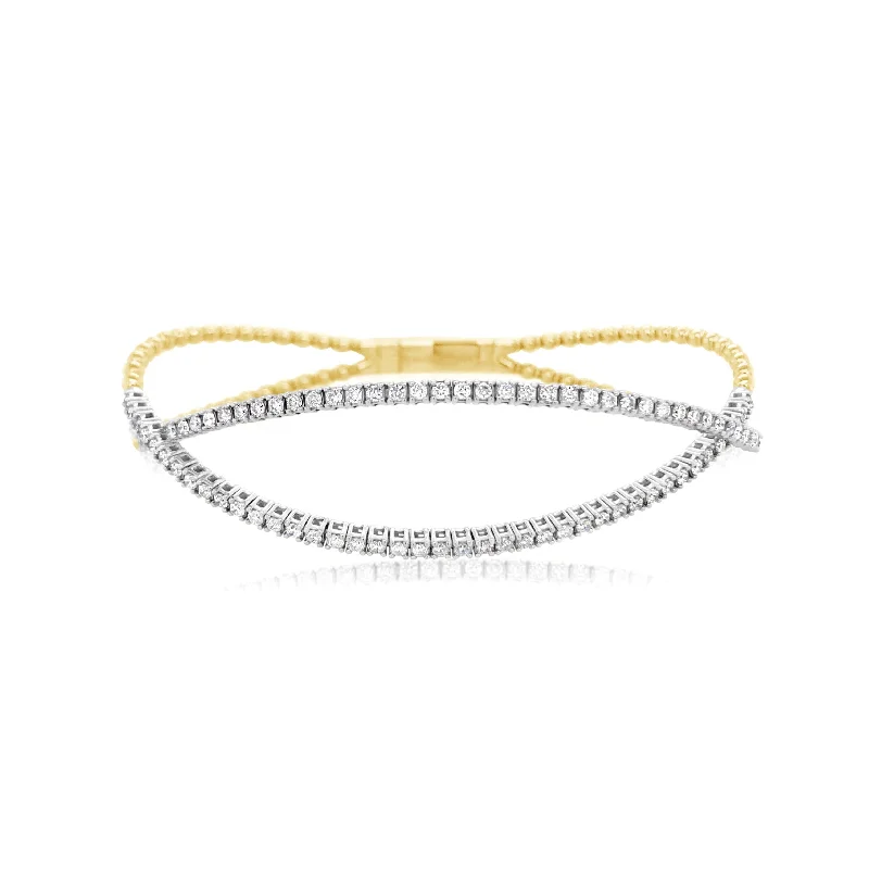 Two-Tone Open Front Diamond Crossover Bangle