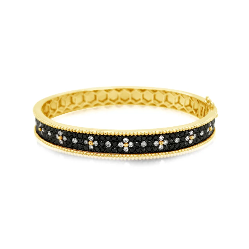 White and Black Diamond Clover Bangle