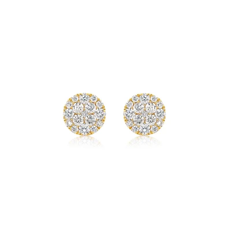 Yellow Gold Diamond Cluster Button Studs