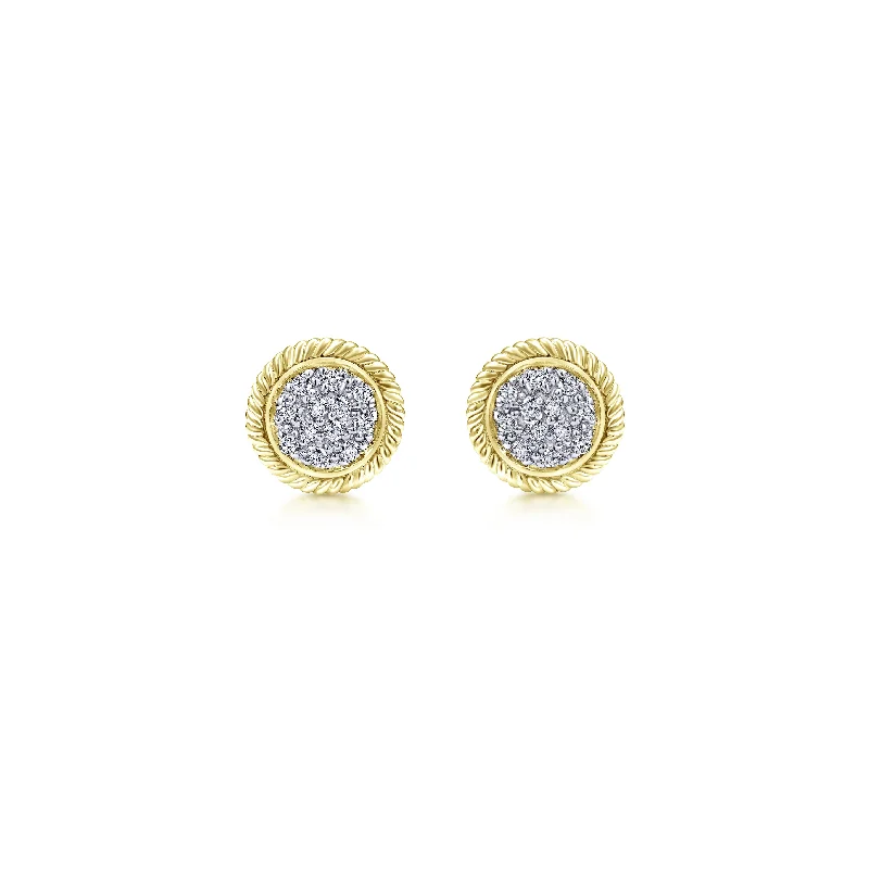 Yellow Gold Round Diamond Cluster Studs With Braided Frame - Gabriel & Co.