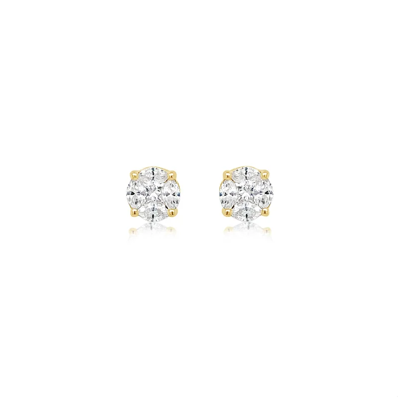 Yellow Gold Round Diamond Illusion Studs - 1.50CT Equivalent Each