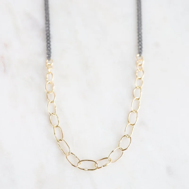 Handmade 18k Gold Links on Double Oxidized Silver Neacklace