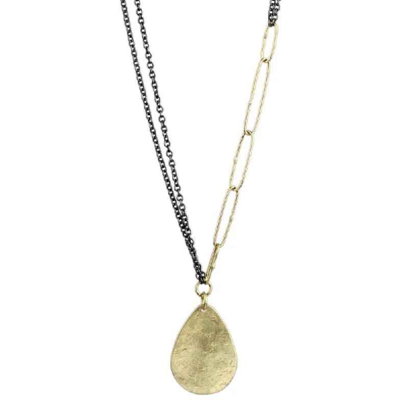 Small 18k Parchment Teardrop with Paperclip Links Necklace