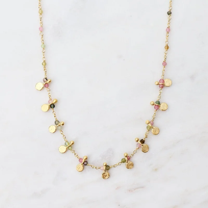 Multi Tourmaline Egyptian Style Gold Necklace