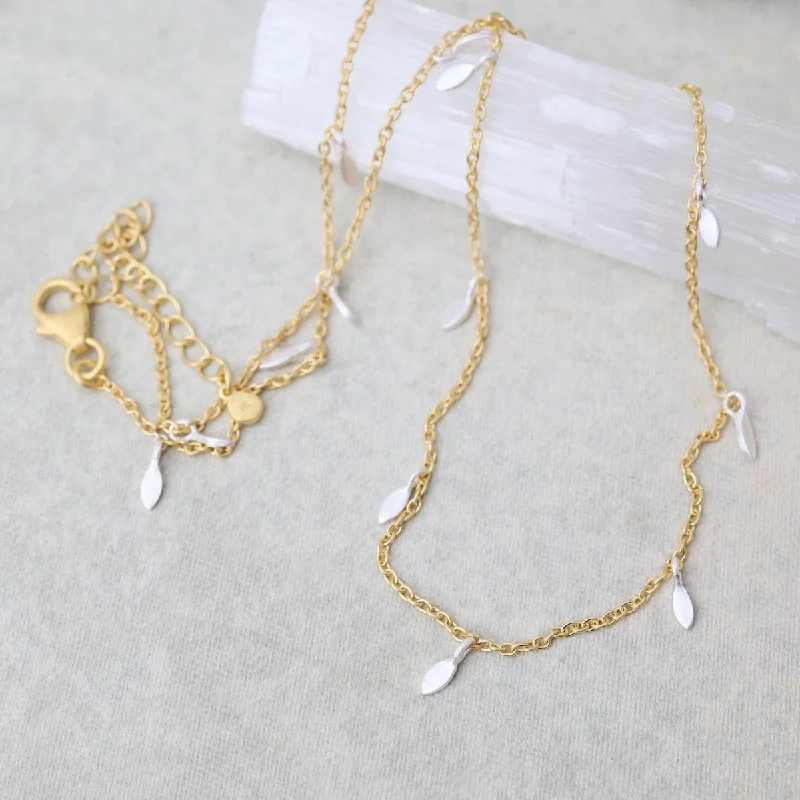 Gold Chain with Silver Leaves Necklace