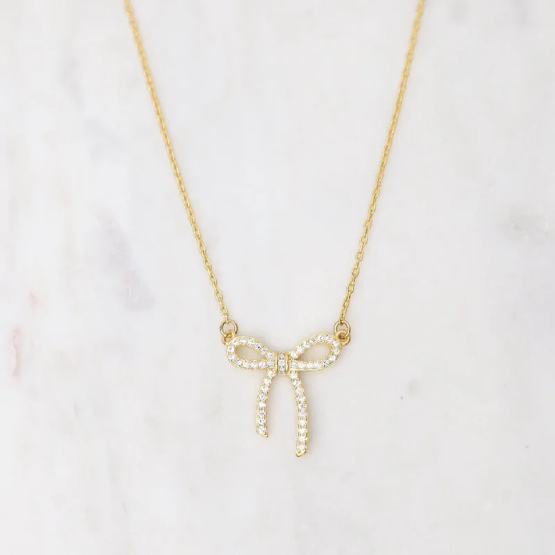 Gold Crystal Bow Necklace