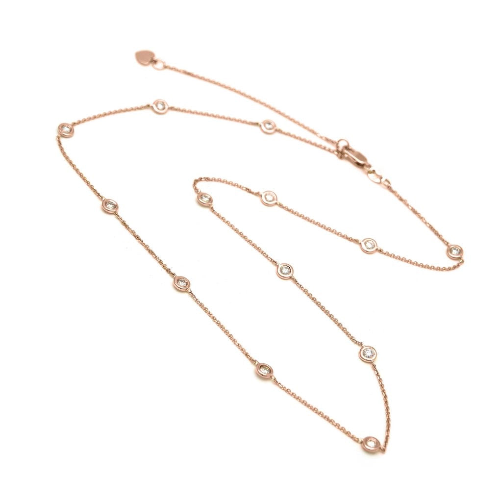 14K Rose Gold Diamond Station Necklace