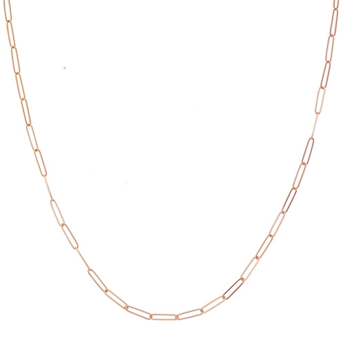 14K Rose Gold Paper Clip 2.6mm Link Chain Necklace 18 inch