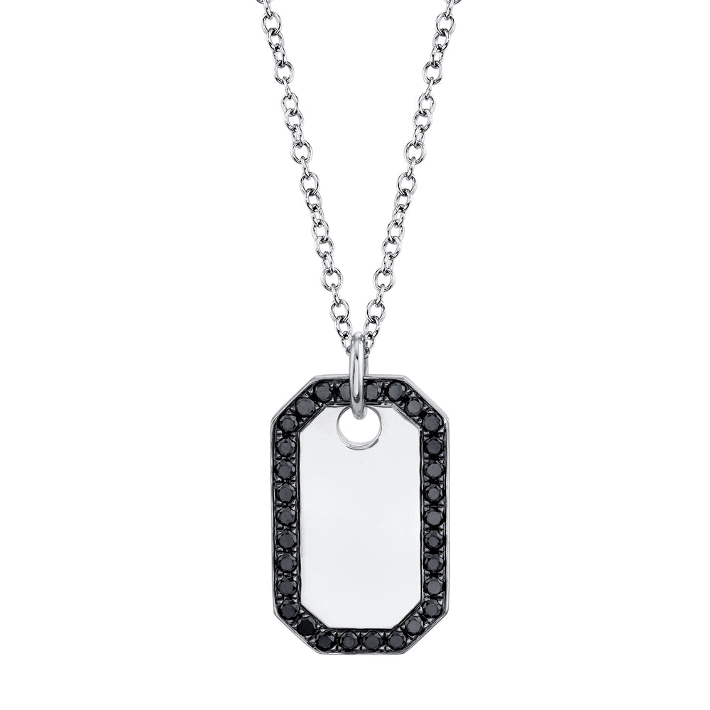 14K White Gold Black Diamond Dog Tag Necklace