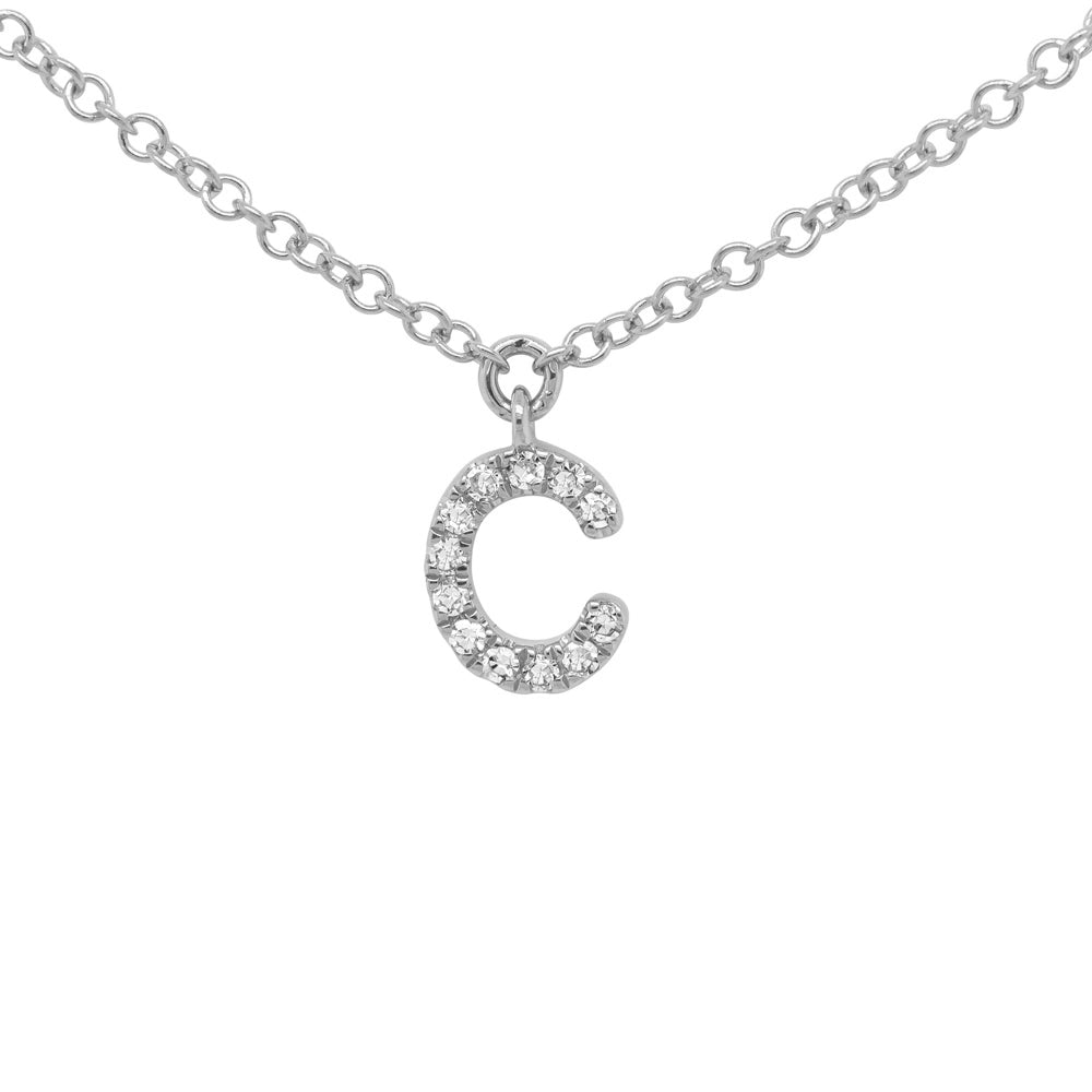 14K White Gold Diamond Initial C Necklace, 16-18 inch