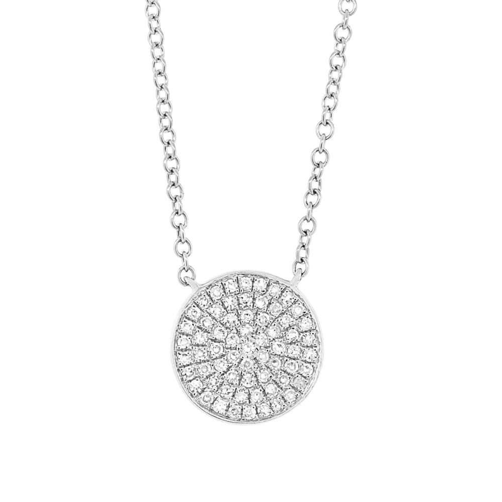 14K White Gold Diamond Pave Circle Necklace