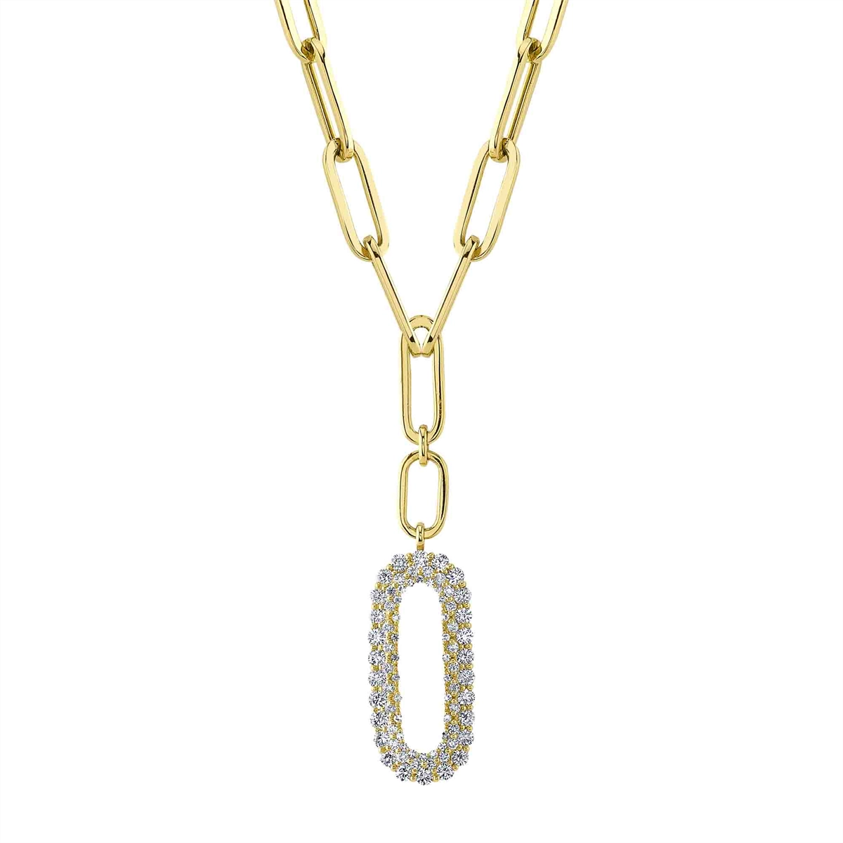 14K Yellow Gold Diamond Paperclip Link Necklace