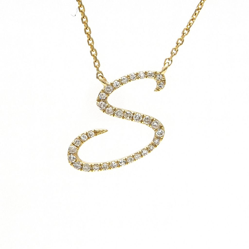 14K Yellow Gold Diamond Script Initial Necklace, S