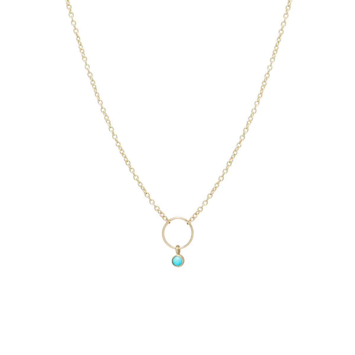 14k Gold Dangling Bezel Turquoise Circle Necklace