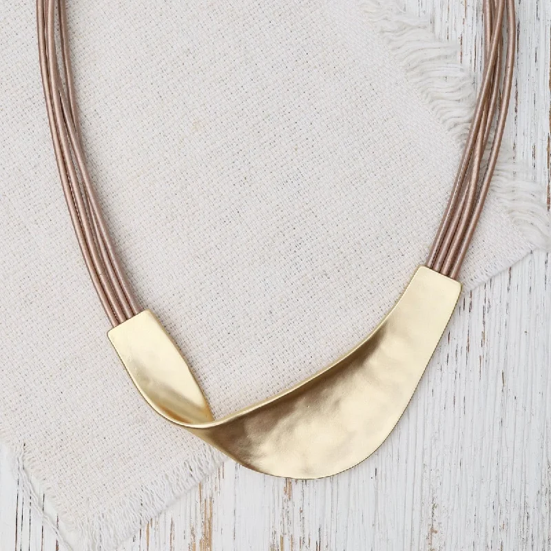 Matte Gold Champagne Leather Necklace