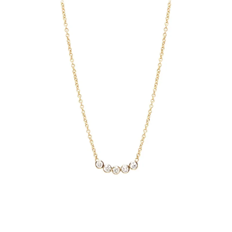 14K Gold 5 Diamond Bezel Necklace