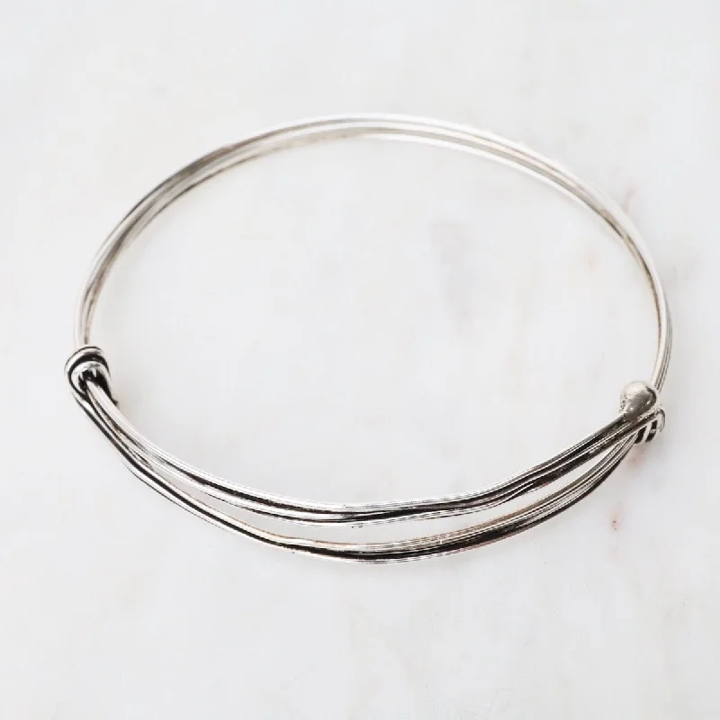 Elephant Hair Inspired Bangle - Oxidized Sterling Silver - 5 Lines