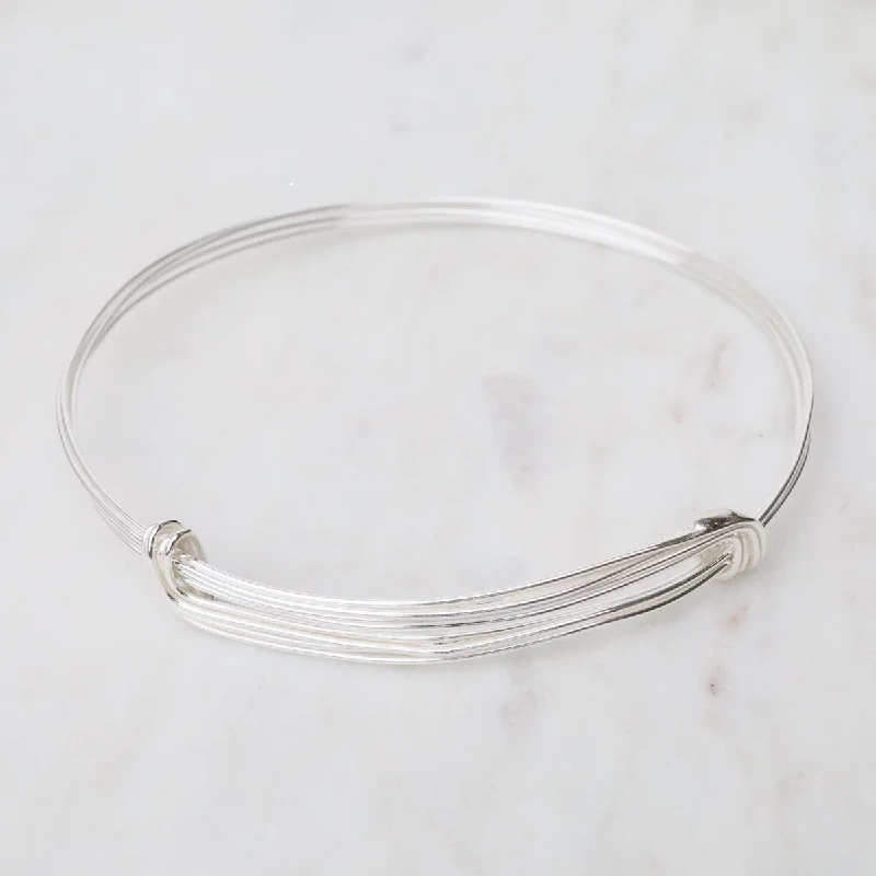 Elephant Hair Inspired Bangle - Shiny Sterling Silver - 5 Lines