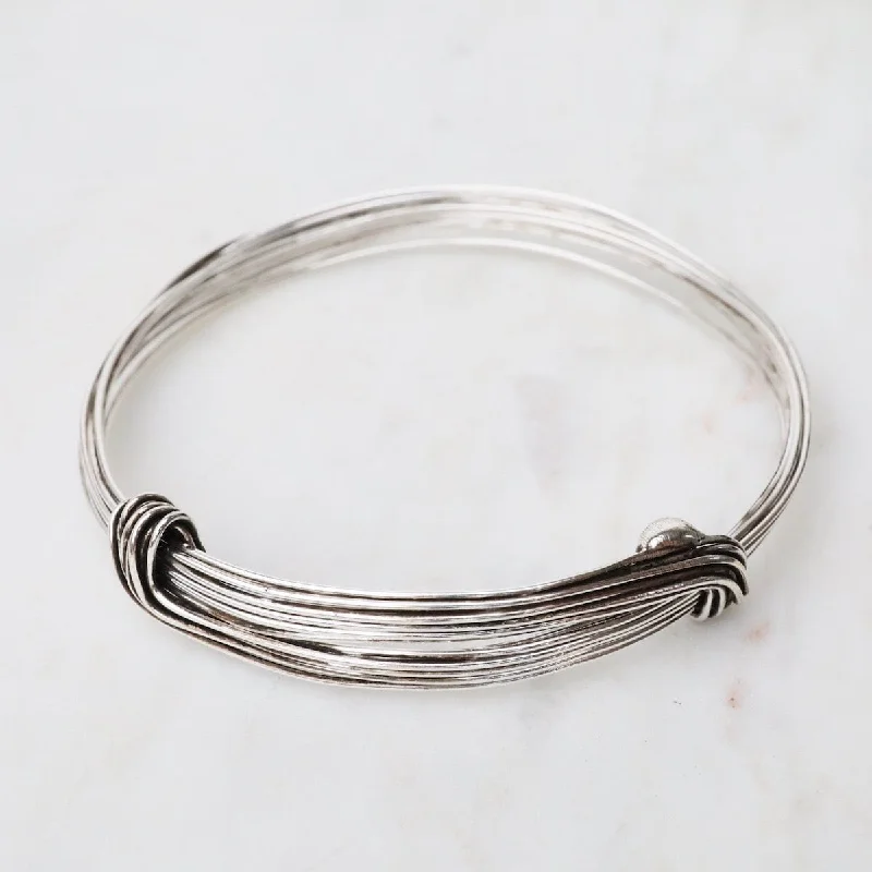 Elephant Hair Inspired Bangle - Oxidized Sterling Silver - 10 Lines