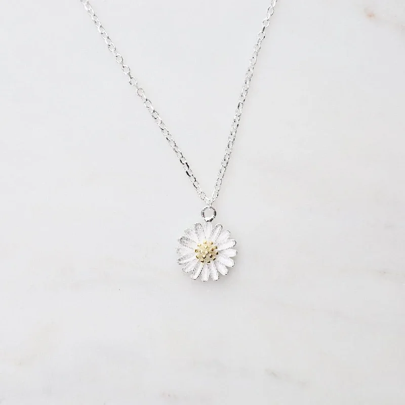 Sterling Silver Daisy with Gold Plated Center Necklace