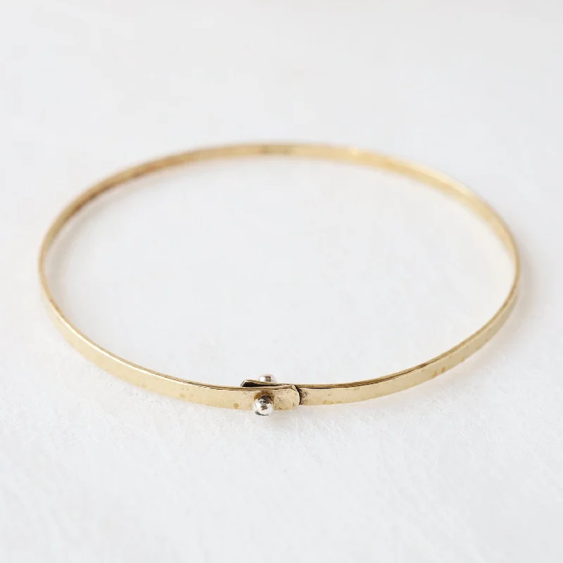 Flat Brass Bangle Bracelet with Tiny Sterling Silver Rivet