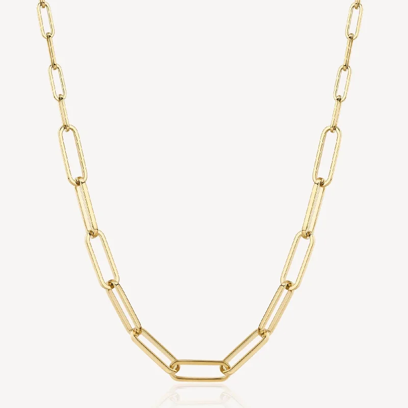 Stainless Steel Gold Tone Long Graduating Oval Link Chain Necklace