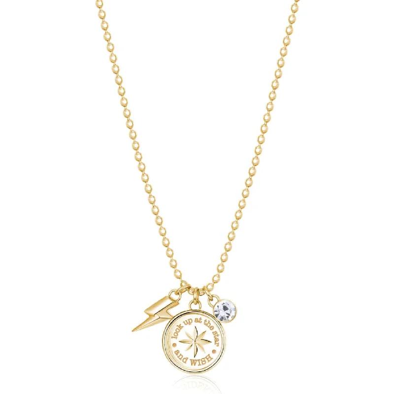 Stainless Steel Gold Tone Chakra Necklace - Compass