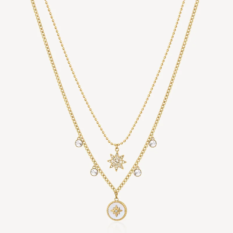 Stainless Steel Gold Tone Chakra Necklace - Star