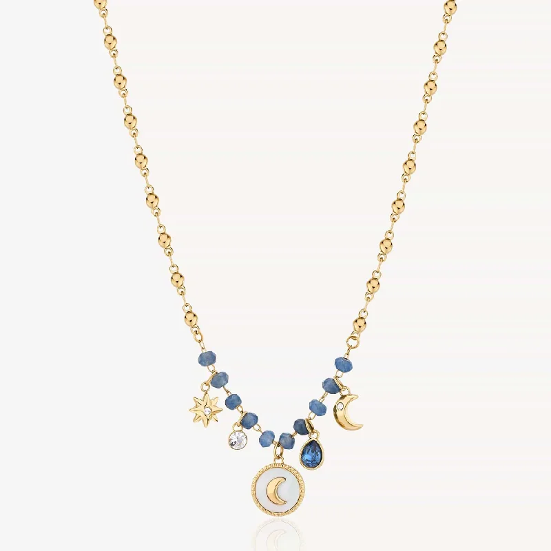 Stainless Steel Gold Tone Chakra Necklace - Moon