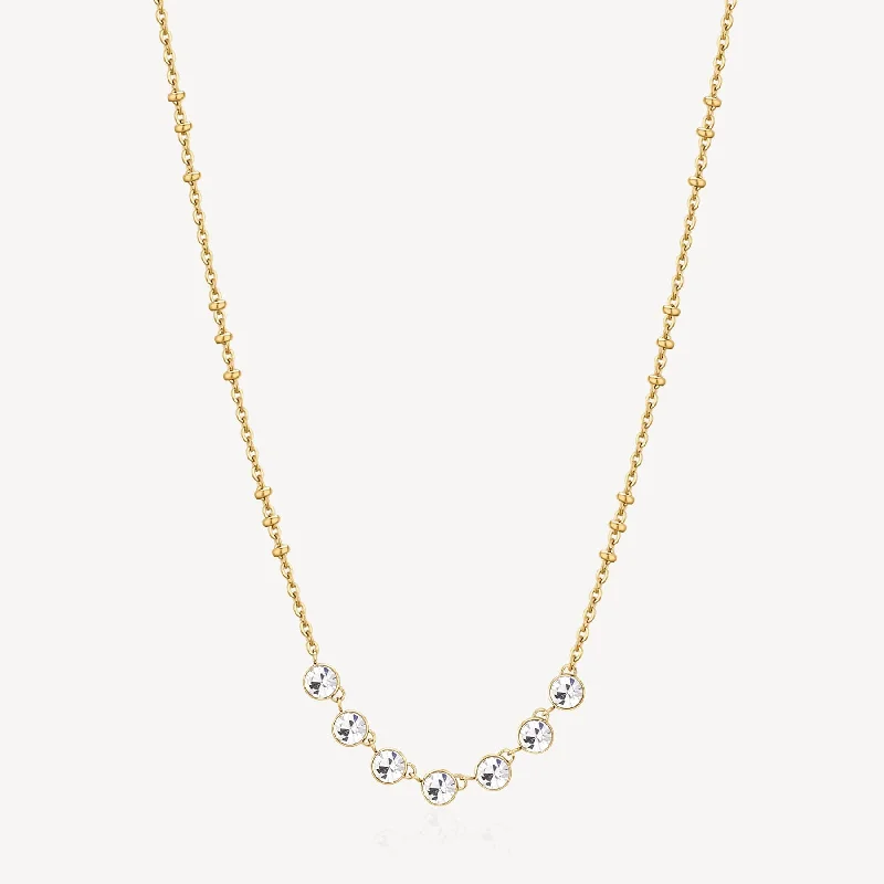 Stainless Steel Gold Tone Necklace with Clear Crystals