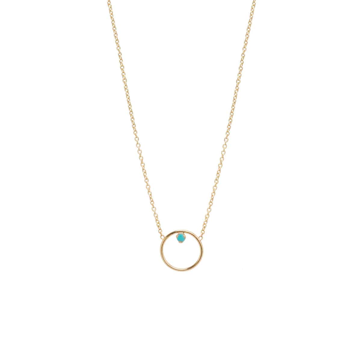 14k Gold Circle Prong Turquoise Necklace