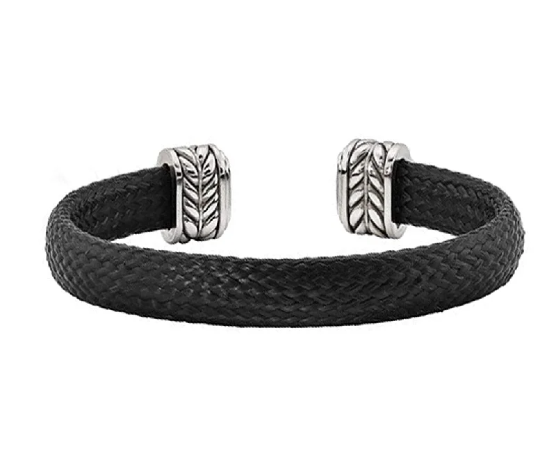 Men's Carbon Fiber Collection Black Chevron Carbon Fiber, Stainless Steel 10.5mm Cuff Bangle Bracelet