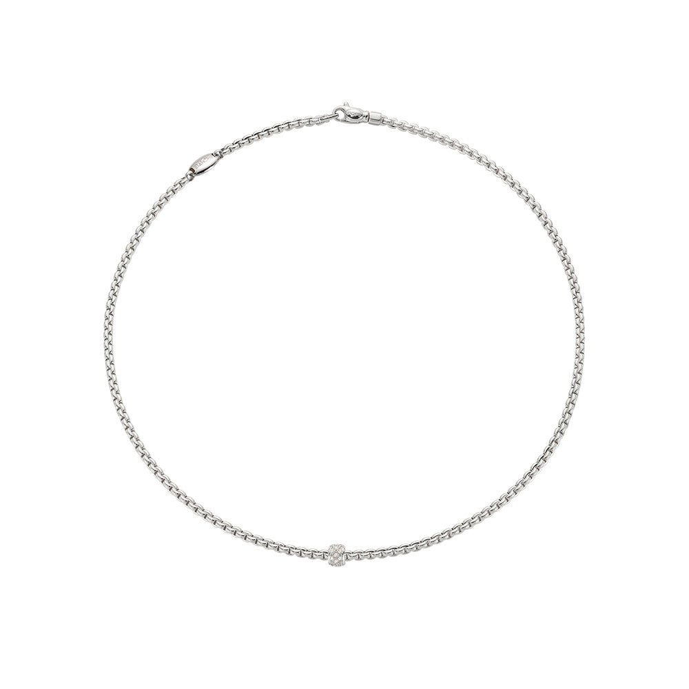 Fope 18K White Gold Eka Tiny Collection Necklace with Diamond Rondel, 18 inch