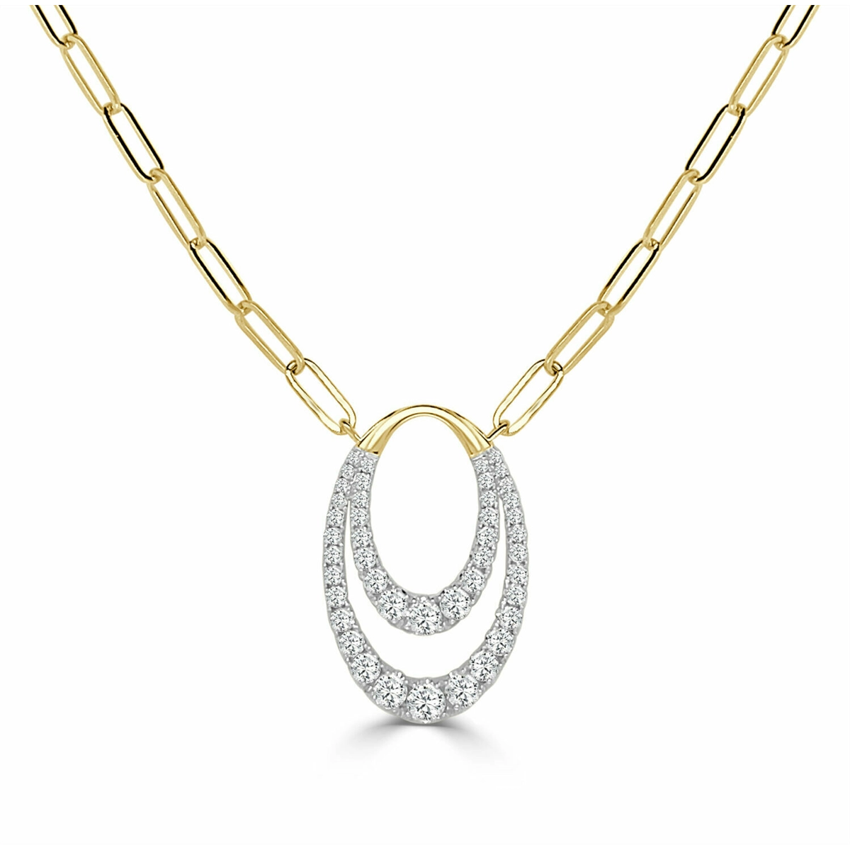 Frederic Sage 14K White Gold Double Oval Diamond Pendant on 14K Yellow Gold Paperclip Chain