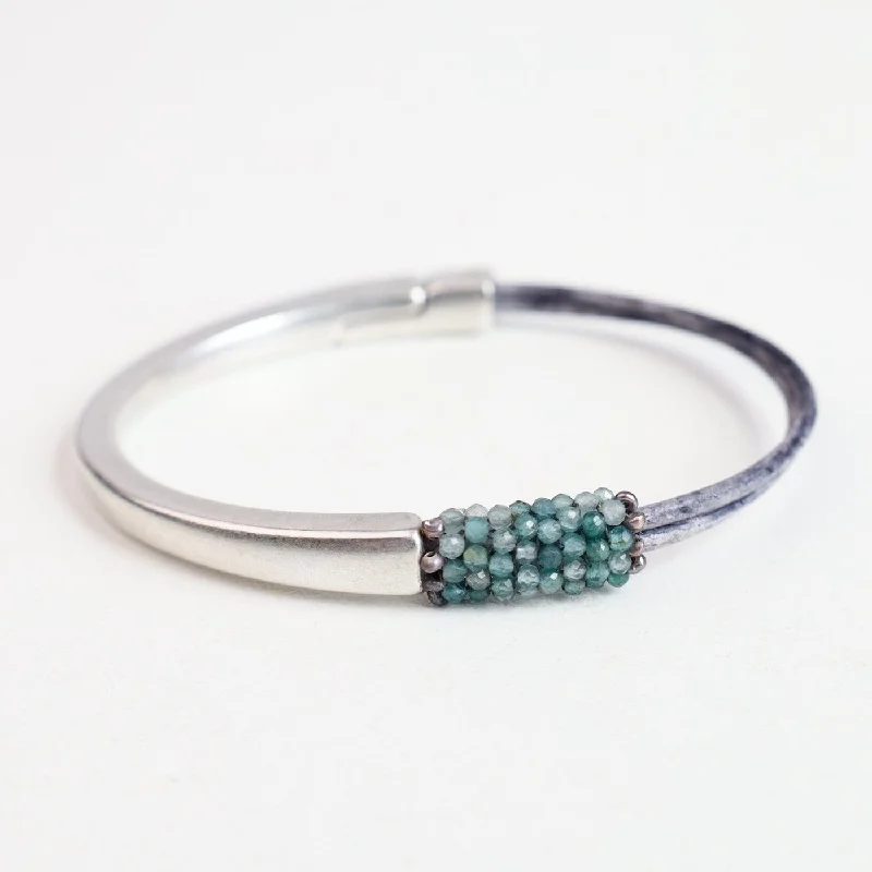 Hand Stitched Tiny Aquamarine with Tiny Grey Pearl