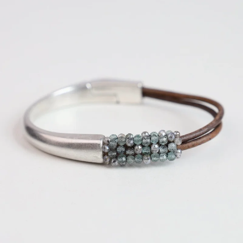 Hand Stitched Aquamarine & Labradorite 1/2 Cuff