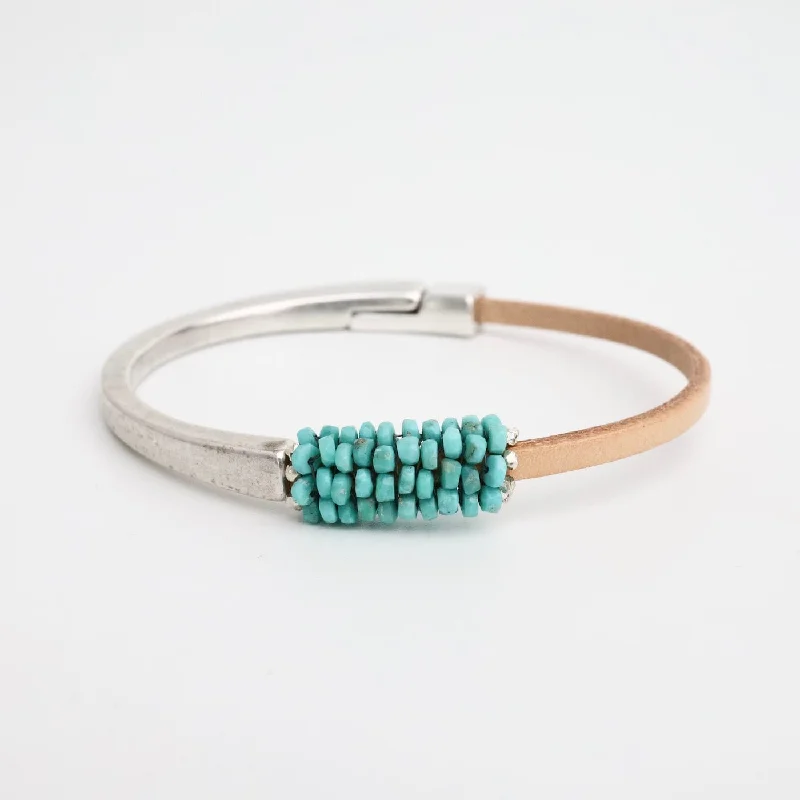 Hand Stitched Tiny Arizona Turquoise 1/2 Cuff